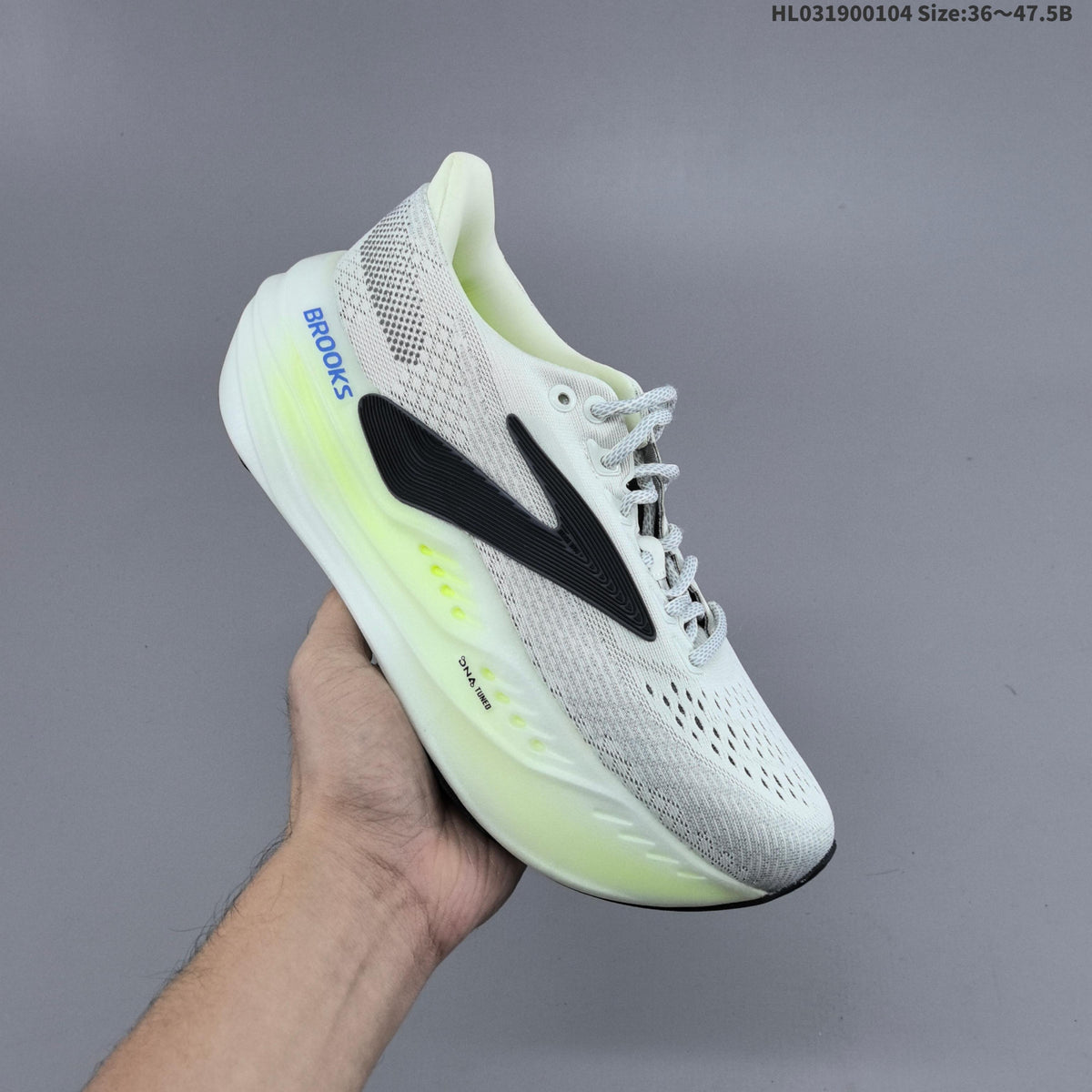 Brooks Glycerin Max Running Shoes, in White and Lime - product image from the listing.