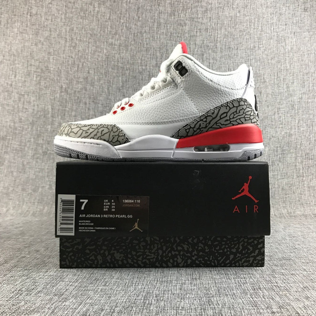 Air Jordan 3 Retro High-Top Sneakers in White Red - product image from the listing.