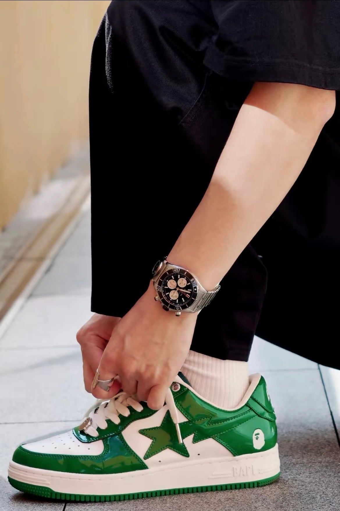 BAPE STA Low Trainers in Green and White 1H70-191-001 - product image from the listing.