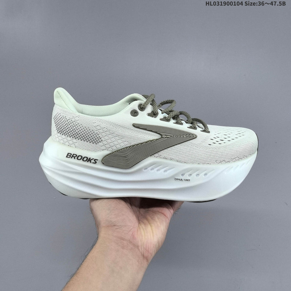 Brooks Glycerin Max Running Shoes, in White and Lime - product image from the listing.
