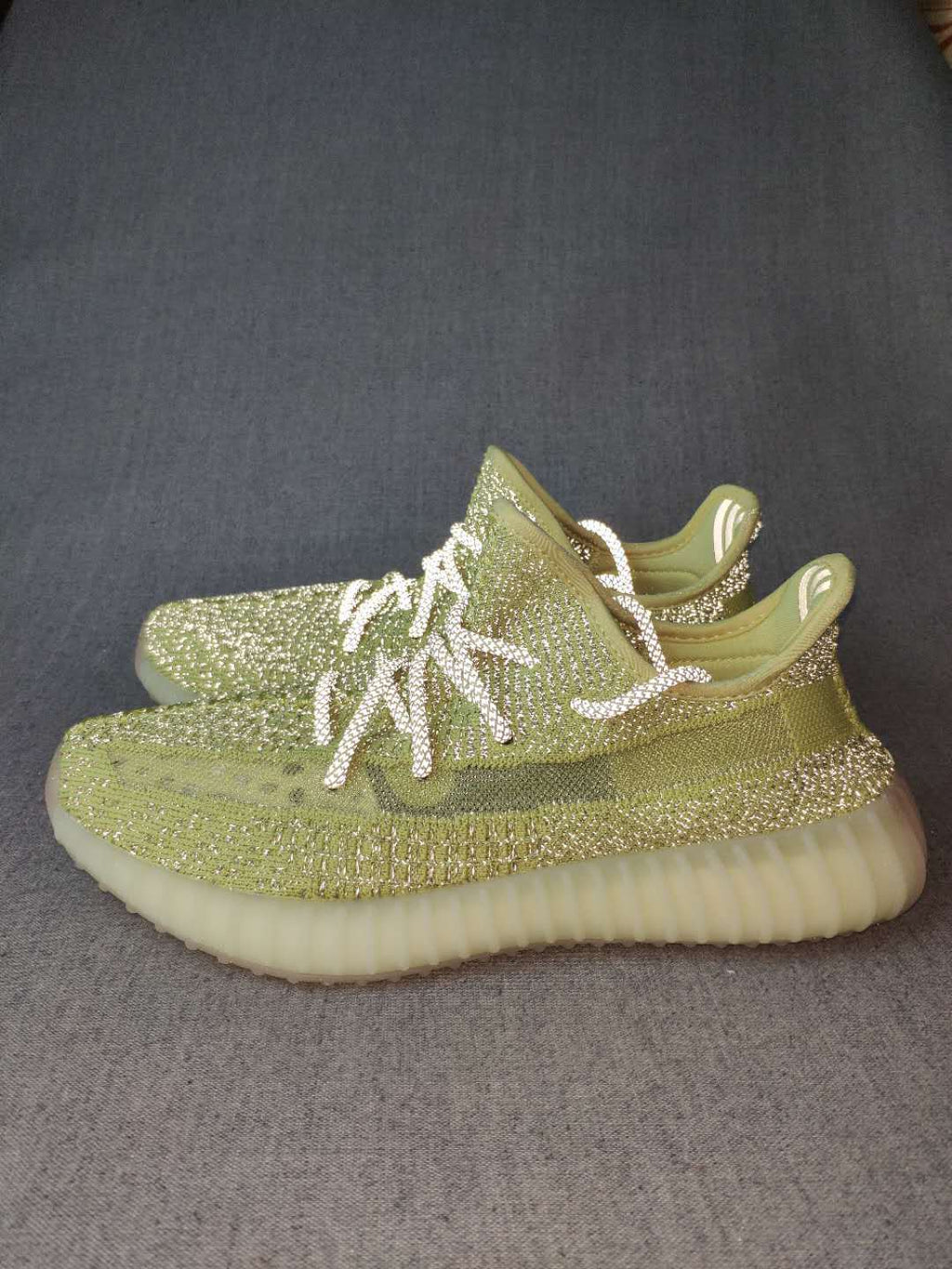 Olive Green and Cream Yeezy 350 V2 Knit Sneakers - product image from the listing.