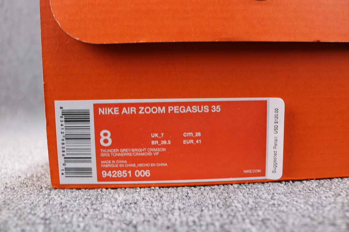 Nike Air Zoom Pegasus 35 Shoes for Running, Grey/Crimson 942851-006 - product image from the listing.