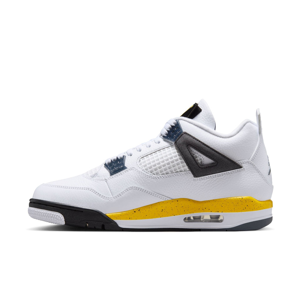 "Tour Yellow" Air Jordan 4 Retro (White/Tr Yllw-DK BL Gry-Black) - product image from the listing.