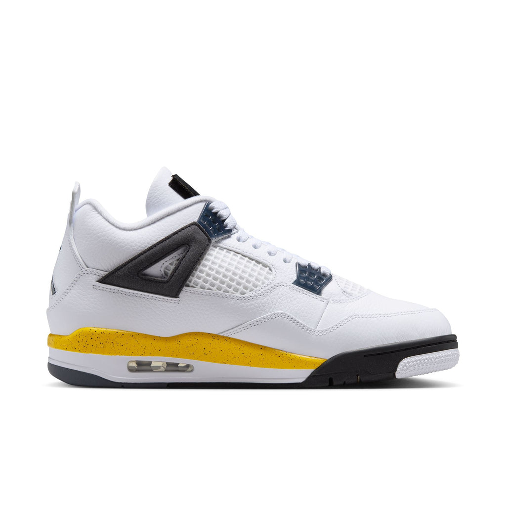 "Tour Yellow" Air Jordan 4 Retro (White/Tr Yllw-DK BL Gry-Black) - product image from the listing.