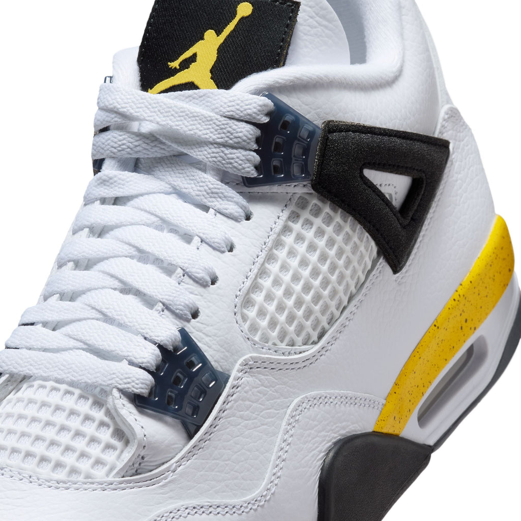 "Tour Yellow" Air Jordan 4 Retro (White/Tr Yllw-DK BL Gry-Black) - product image from the listing.