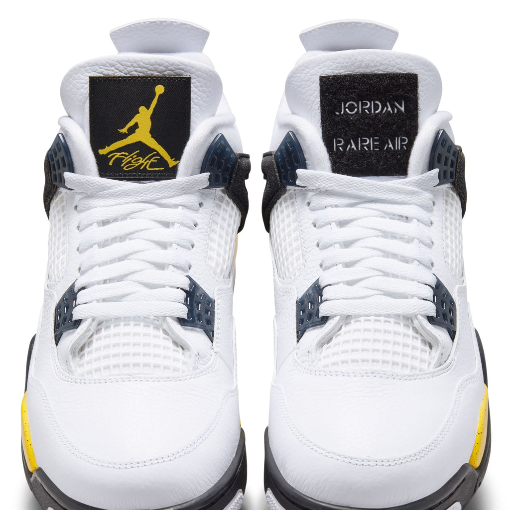 "Tour Yellow" Air Jordan 4 Retro (White/Tr Yllw-DK BL Gry-Black) - product image from the listing.
