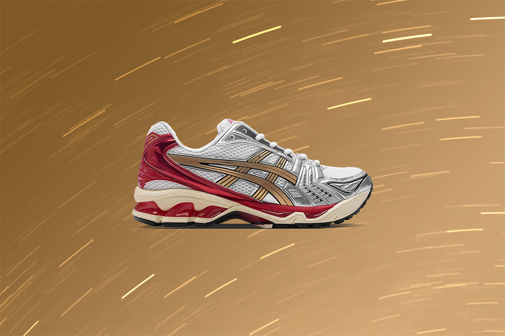 Asics x Sneaker Politics Gel-Kayano 14 in Cream/Pure Gold - product image from the listing.