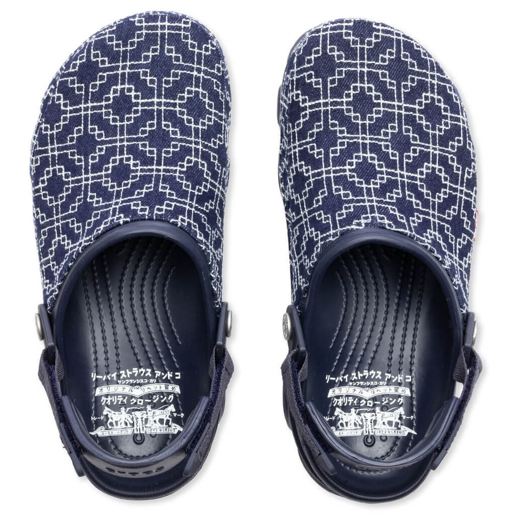 Crocs x Levis All Terrain Clog in Navy - product image from the listing.
