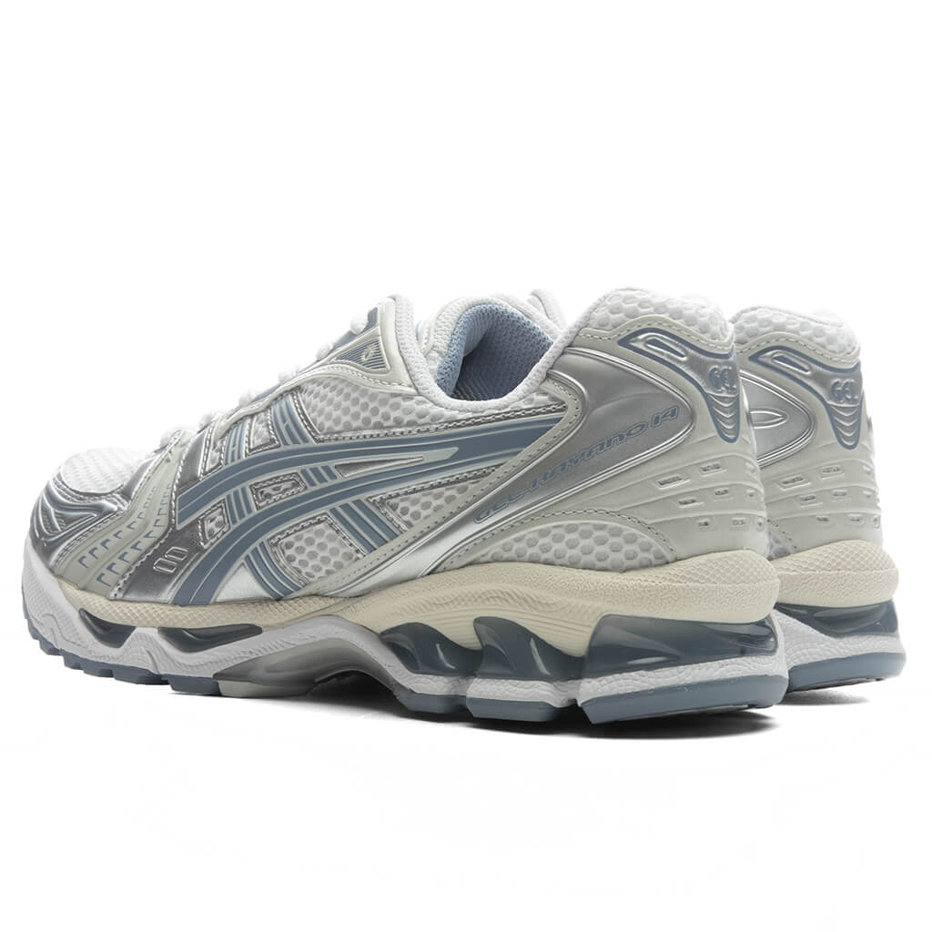 GEL-KAYANO 14 in White/Light Navy - product image from the listing.