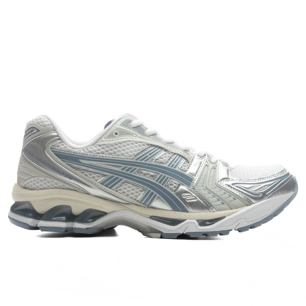 GEL-KAYANO 14 in White/Light Navy - product image from the listing.