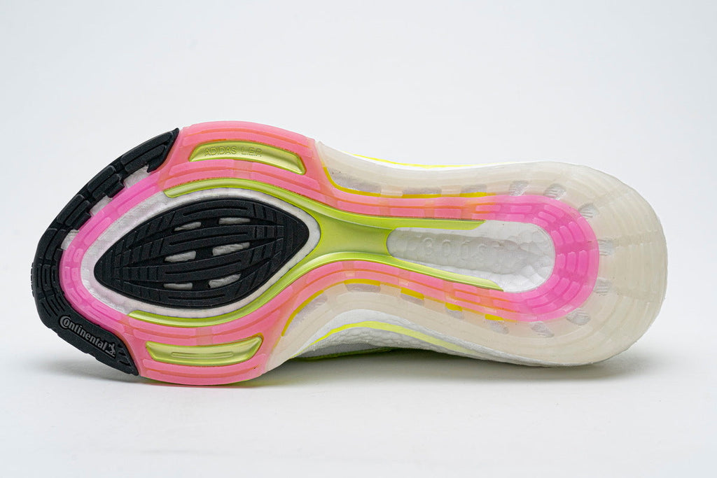 adidas UltraBoost 21 Running Shoes, in White and Volt FY1214 - product image from the listing.