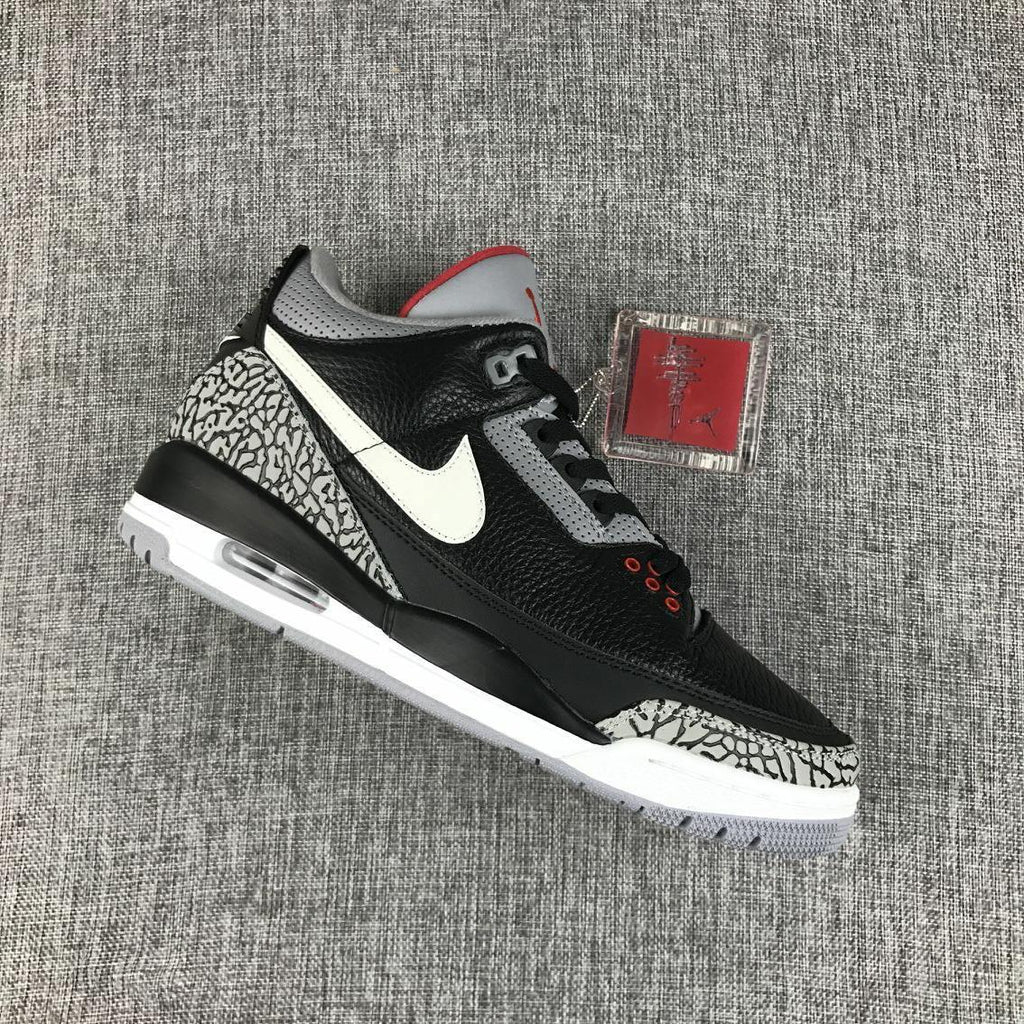 Air Jordan 3 Retro Black Cement Sneakers, in Black and Grey - product image from the listing.