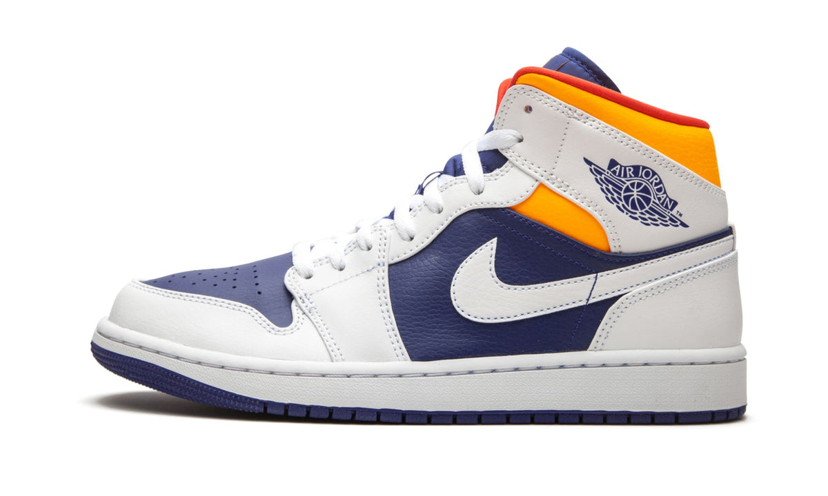 Air Jordan 1 Mid Royal Blue / Laser in Orange - product image from the listing.