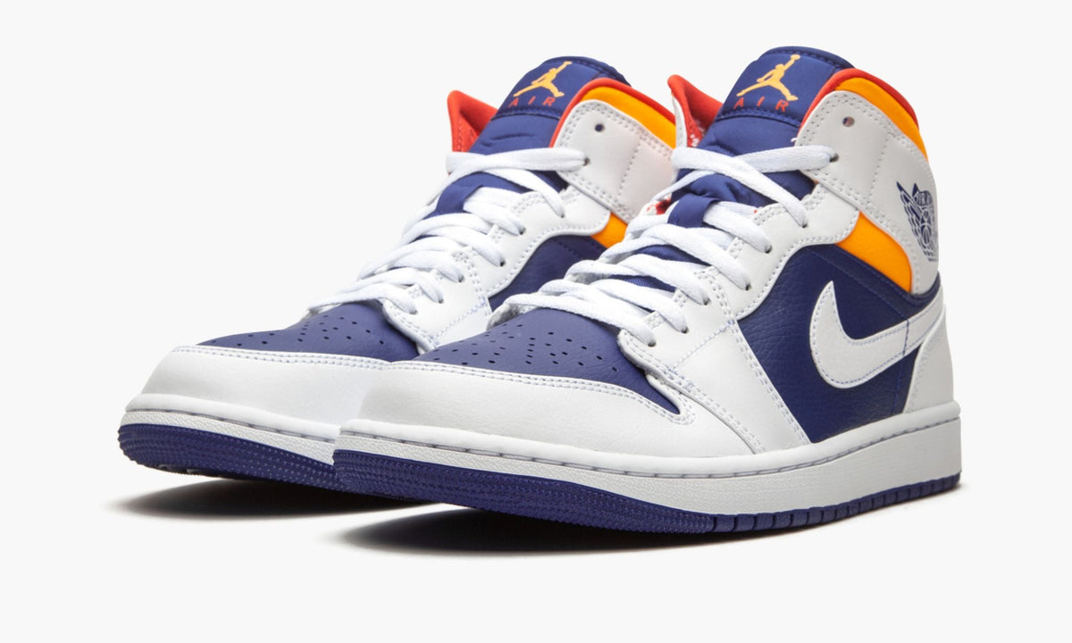 Air Jordan 1 Mid Royal Blue / Laser in Orange - product image from the listing.