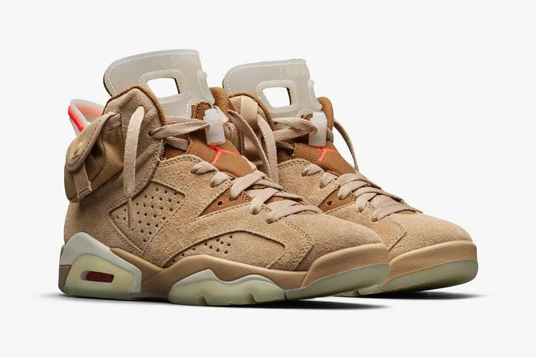 Air Jordan 6 Retro TraviScots British in Khaki - product image from the listing.