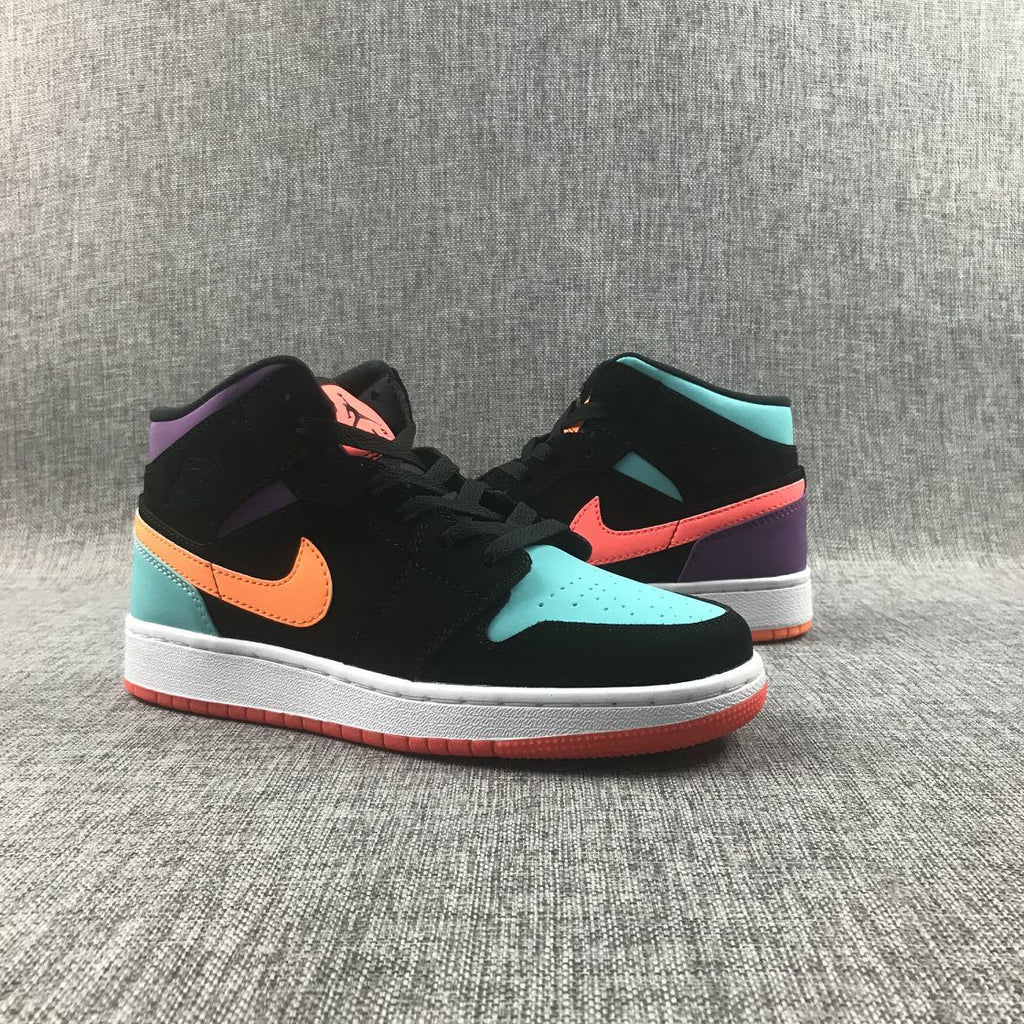 Jordan 1 Mid Sneakers in Multicolor Black 554725-083 - product image from the listing.