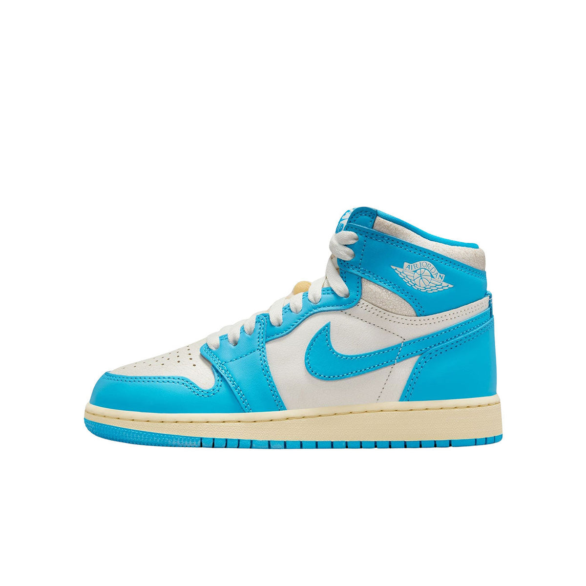 "UNC Reimagined" Air Jordan 1 High OG GS (Dk Powder Blue/dk Powder Blue-sail) - product image from the listing.