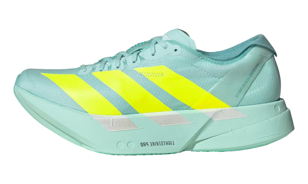 Women's Adizero Adios Pro 4 "Semi Flash Aqua Lucid Lemon Mint Ton" JR1243 - product image from the listing.