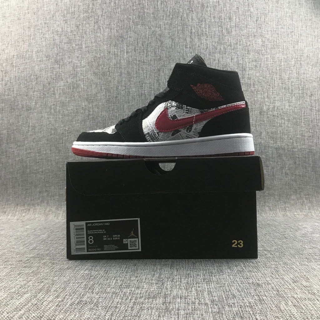 Air Jordan 1 Mid Sneakers in Black Red 852542-061 - product image from the listing.