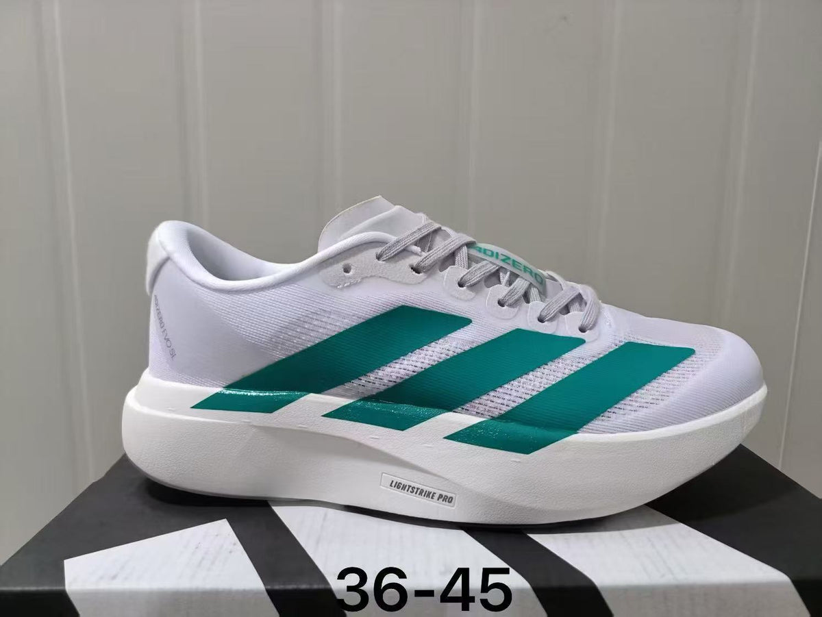 adidas Adizero Running Shoes in White and Teal - product image from the listing.