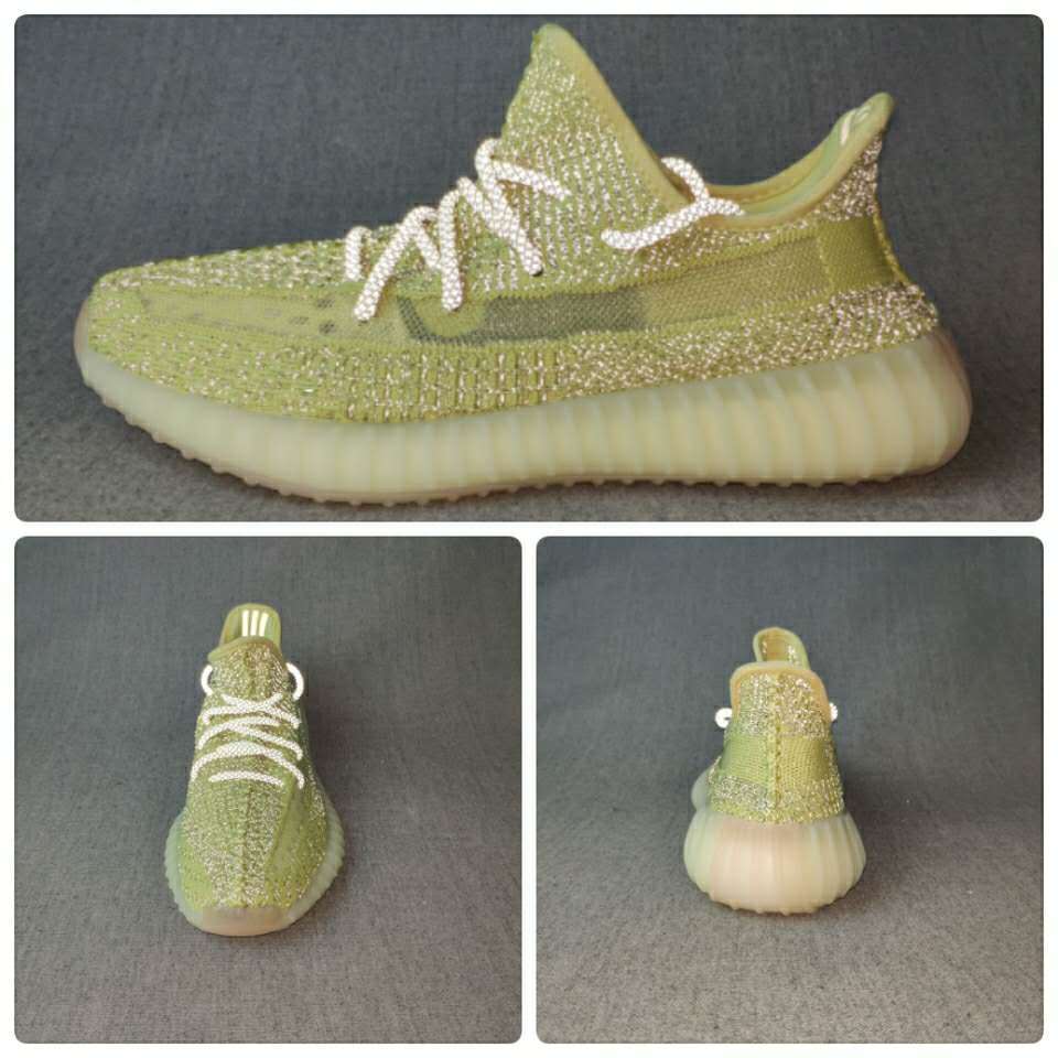 Olive Green and Cream Yeezy 350 V2 Knit Sneakers - product image from the listing.