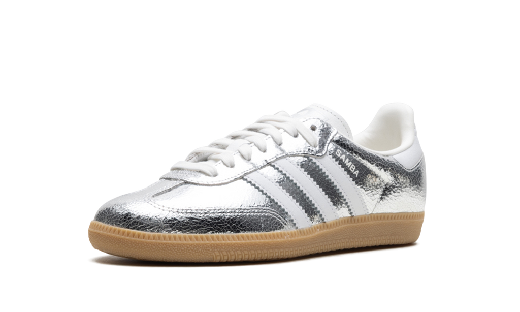 Women's Samba OG "Silver Metallic Cracked Leather" JR0035 - product image from the listing.