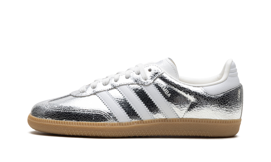 Women's Samba OG "Silver Metallic Cracked Leather" JR0035 - product image from the listing.